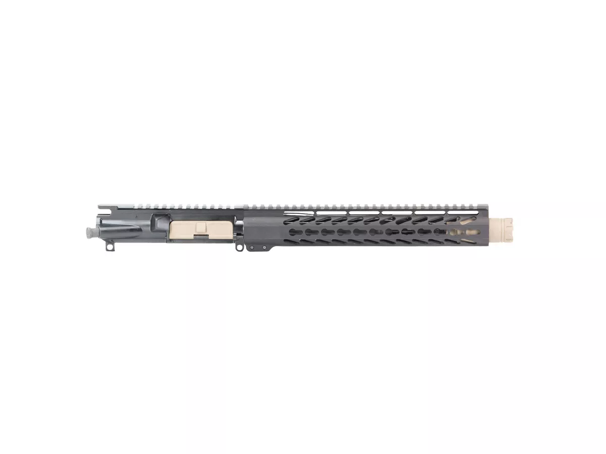 10.5″ Black AR Pistol Upper 12″ KeyMod w/ FDE Flash Can