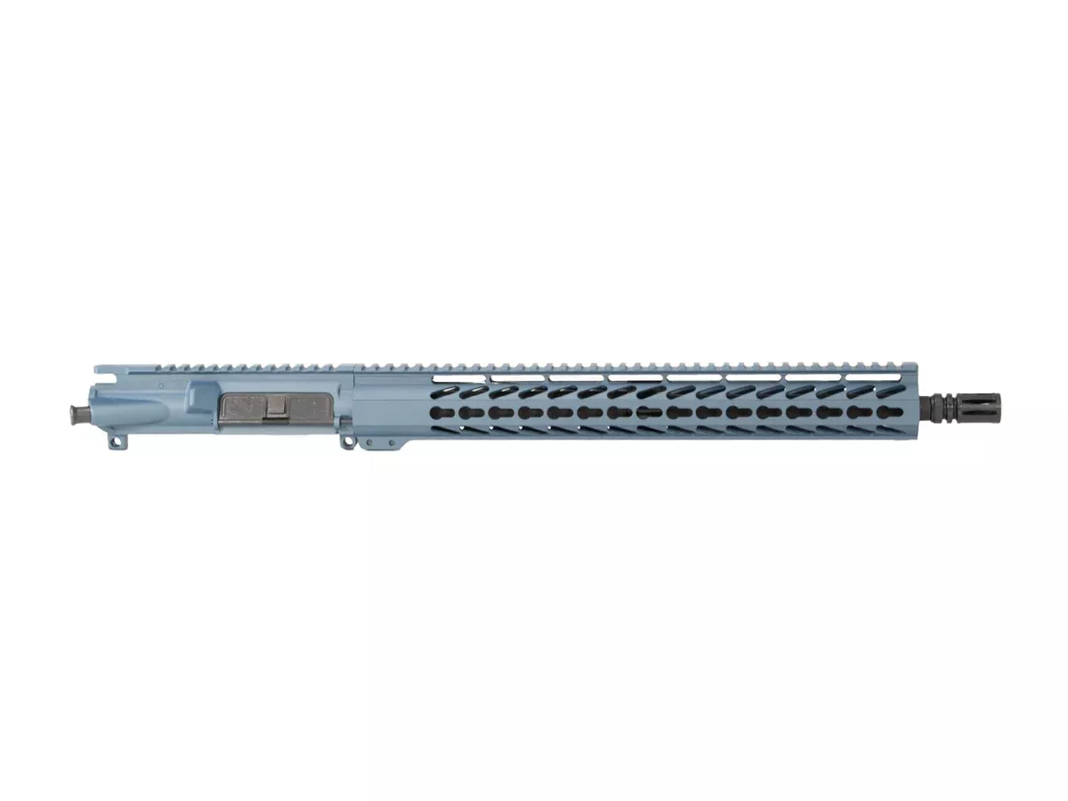 16” 9mm AR-15 Upper Assembly – Titanium Blue Cerakote – 15″ Angle Cut Keymod