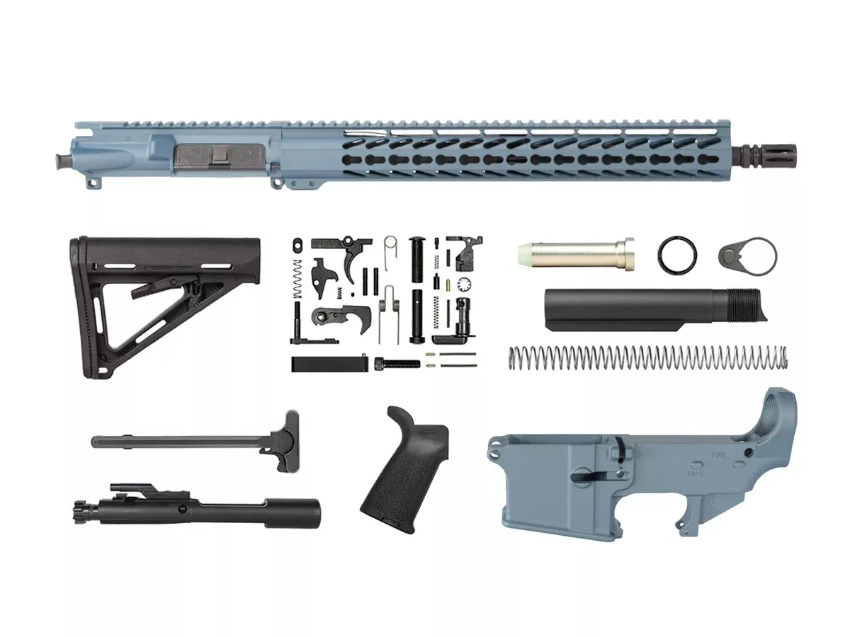 16″ AR-15 Rifle Kit – 15″ Slim Keymod & 80% Lower Receiver, Titanium Blue