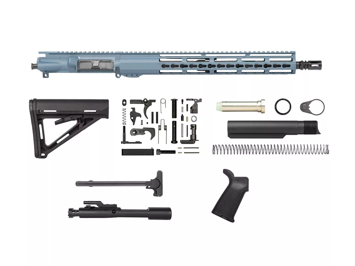 16″ AR-15 Rifle Kit with 15″ Slim Riveted Keymod- Titanium Blue