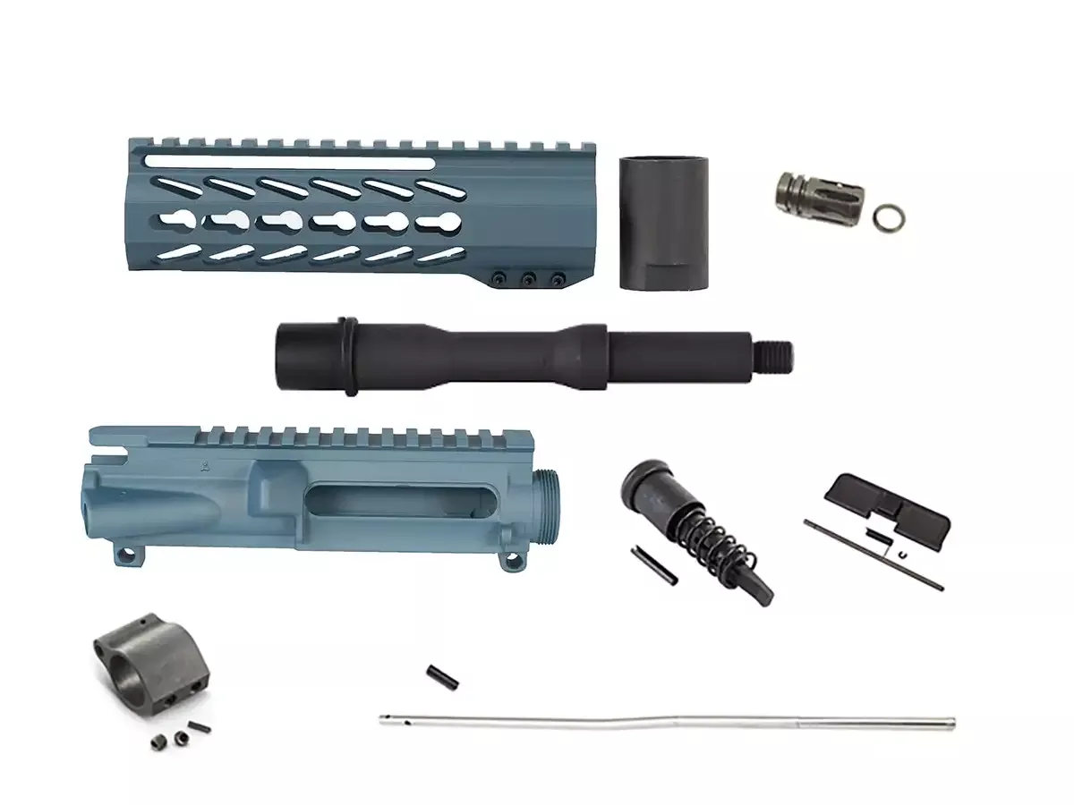7.5″ AR-15 5.56 Pistol Upper Build Kit — Blue Titanium KeyMod, Unassembled