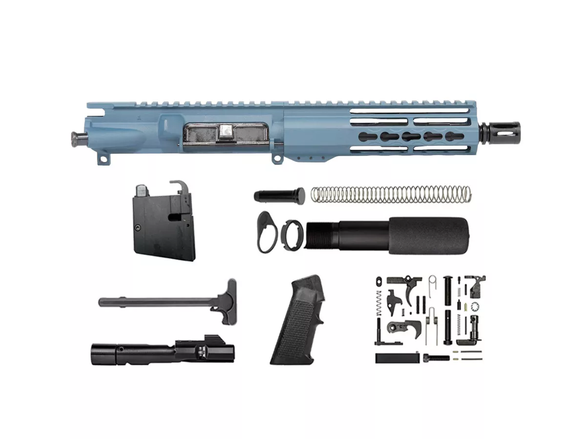 8.3″ AR-15 9mm Titanium Blue Pistol Kit 7″ Riveted Keymod