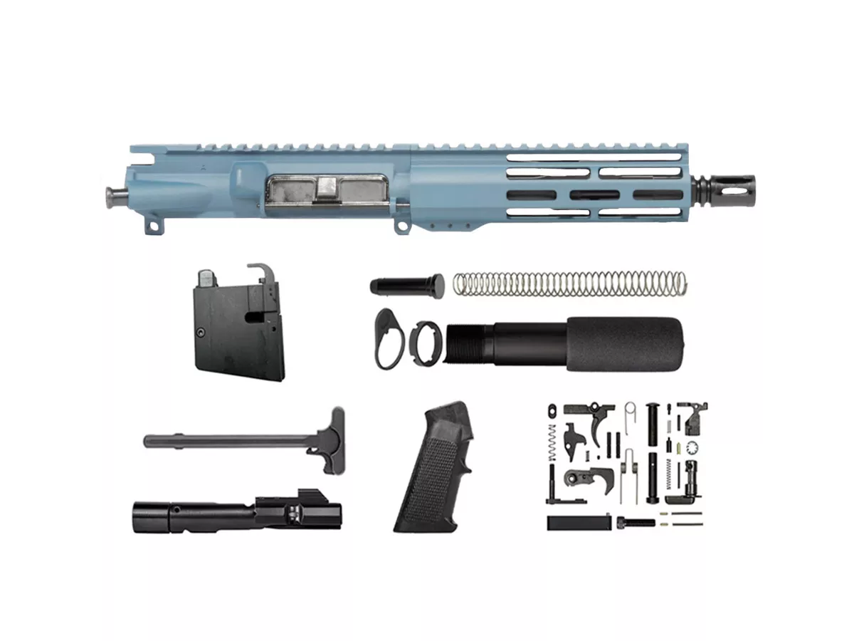8.3″ AR-15 9mm Titanium Blue Pistol Kit 7″ Window M-LOK