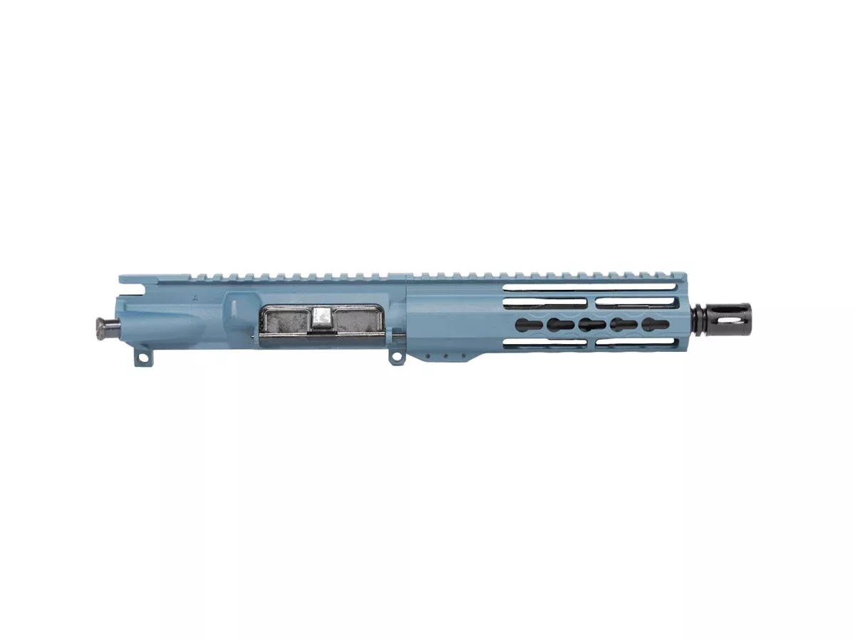 8.3″ AR-9 9mm Titanium Blue Complete Pistol Upper 7″ Riveted Keymod — No BCG/CH