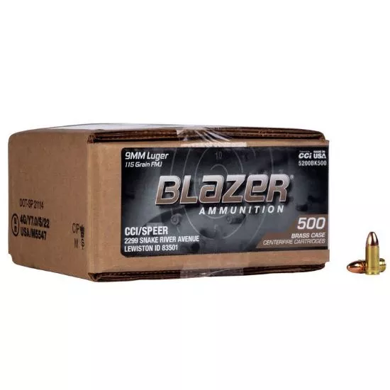 BLAZER BRASS 9MM 115GR FMJ, 500RD BULK BOX