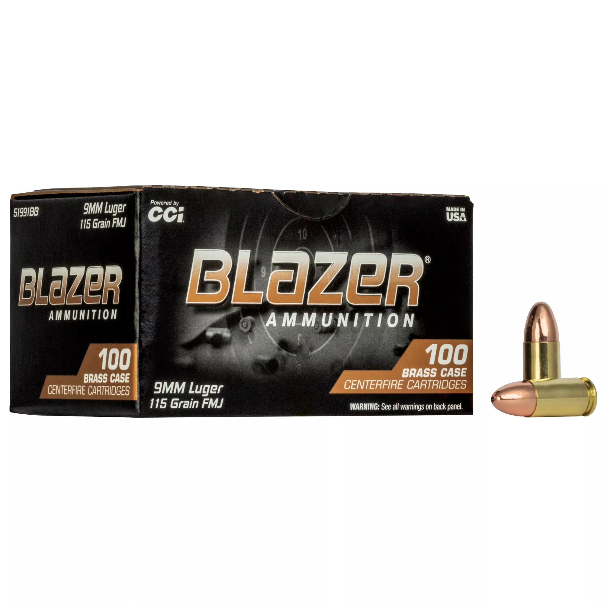 Blazer Brass 9mm 115gr FMJ Range Ammunition – 100 Rounds