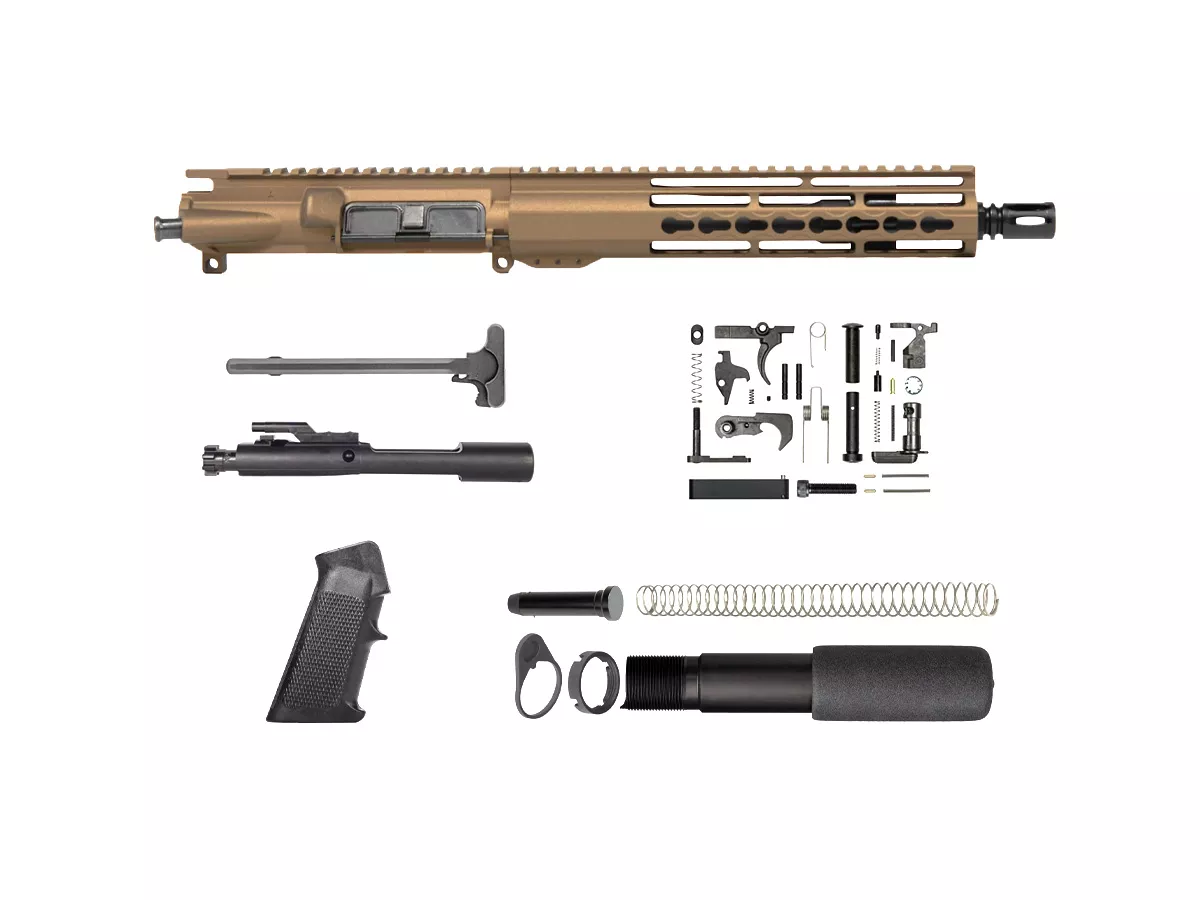 Burnt Bronze 10.5″ AR-15 Pistol Kit 10″ Riveted Keymod