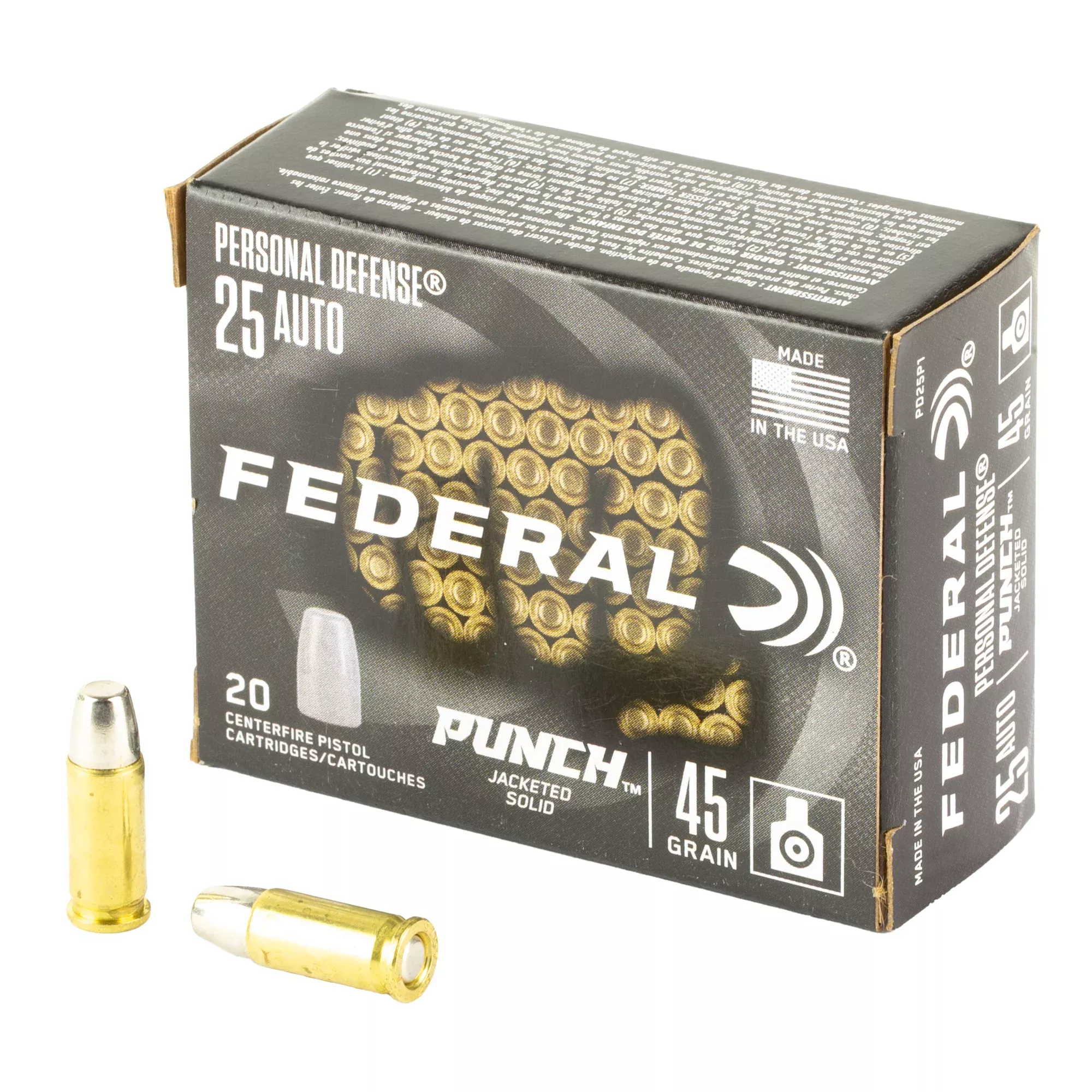 Federal Personal Defense Punch 25 Auto 45gr Jacketed Solid Point – 20 Rounds