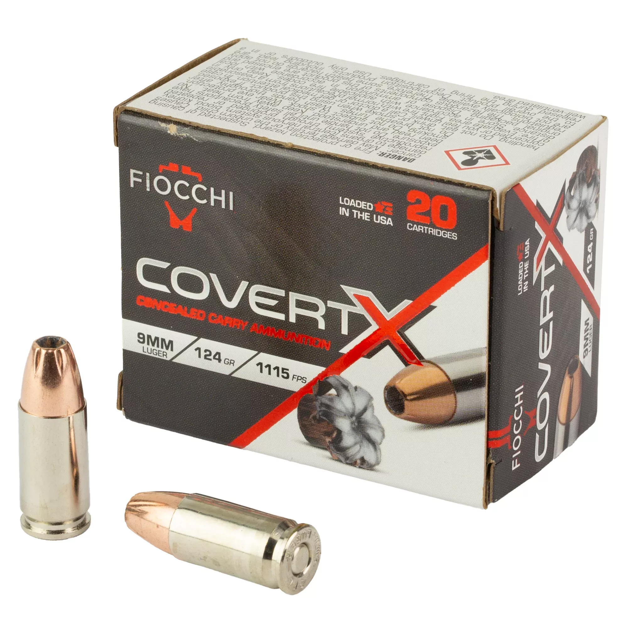 Fiocchi 9mm 124gr JHP Covert X – 20 Rounds