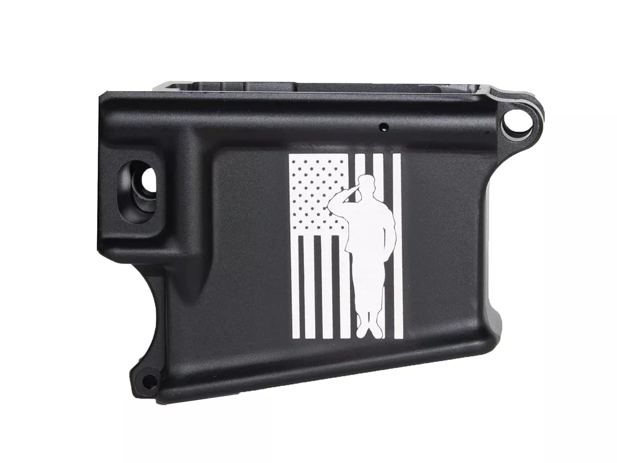 Flag and Soldier Saluting 80% Lower Receiver | Laser Engraved AR-15