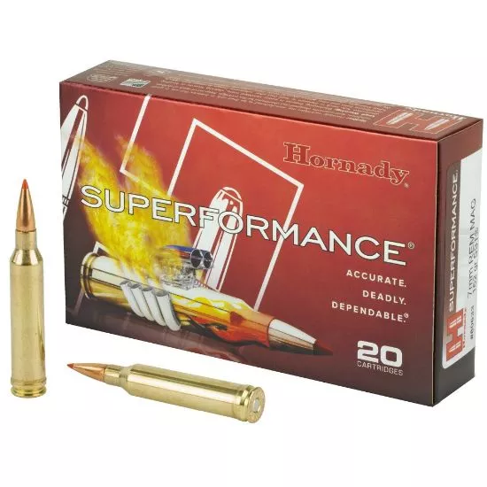 HORNADY SUPERFORMANCE 7MM REM MAG 162GR SST, 20RD/BOX