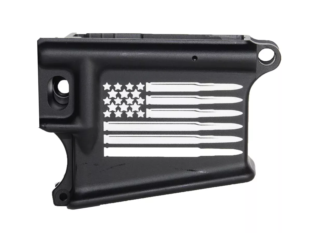 Laser Engraved 50 Cal Bullet Flag 80% AR-15 Anodized Lower receiver