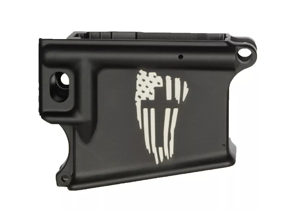 Laser Engraved American Flag Cross 80% AR-15 Anodized Lower