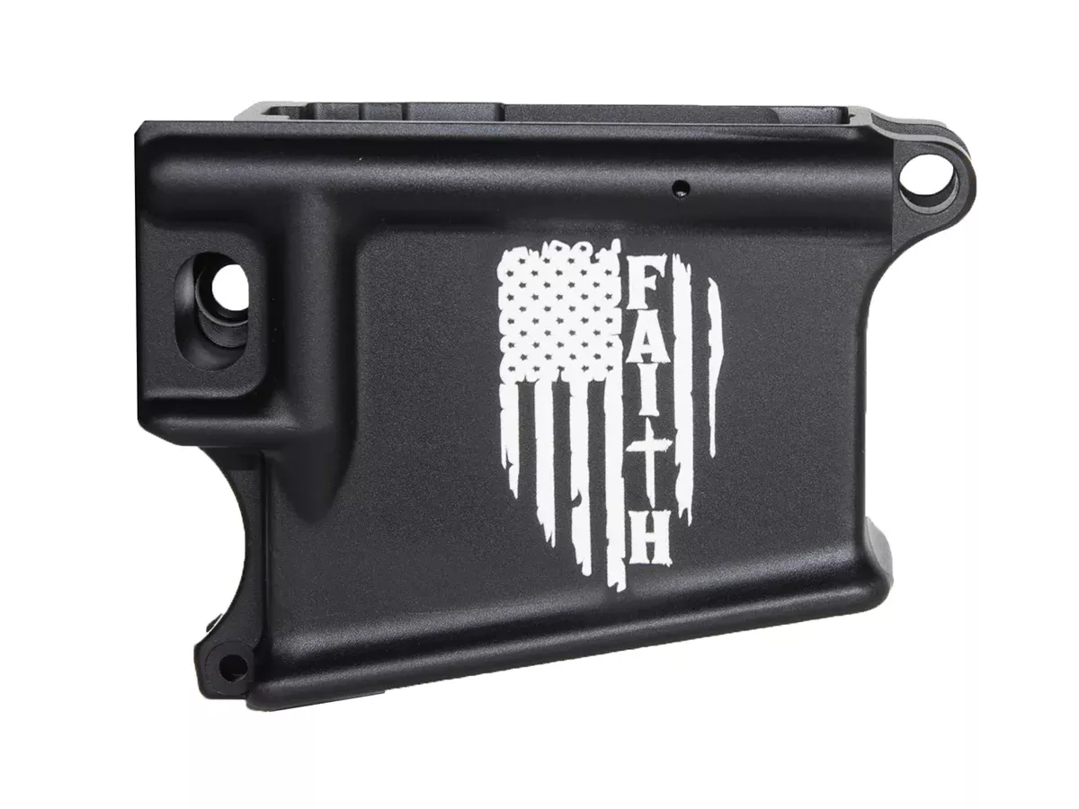 Laser Engraved American Flag Faith 80% AR-15 Anodized Lower receiver