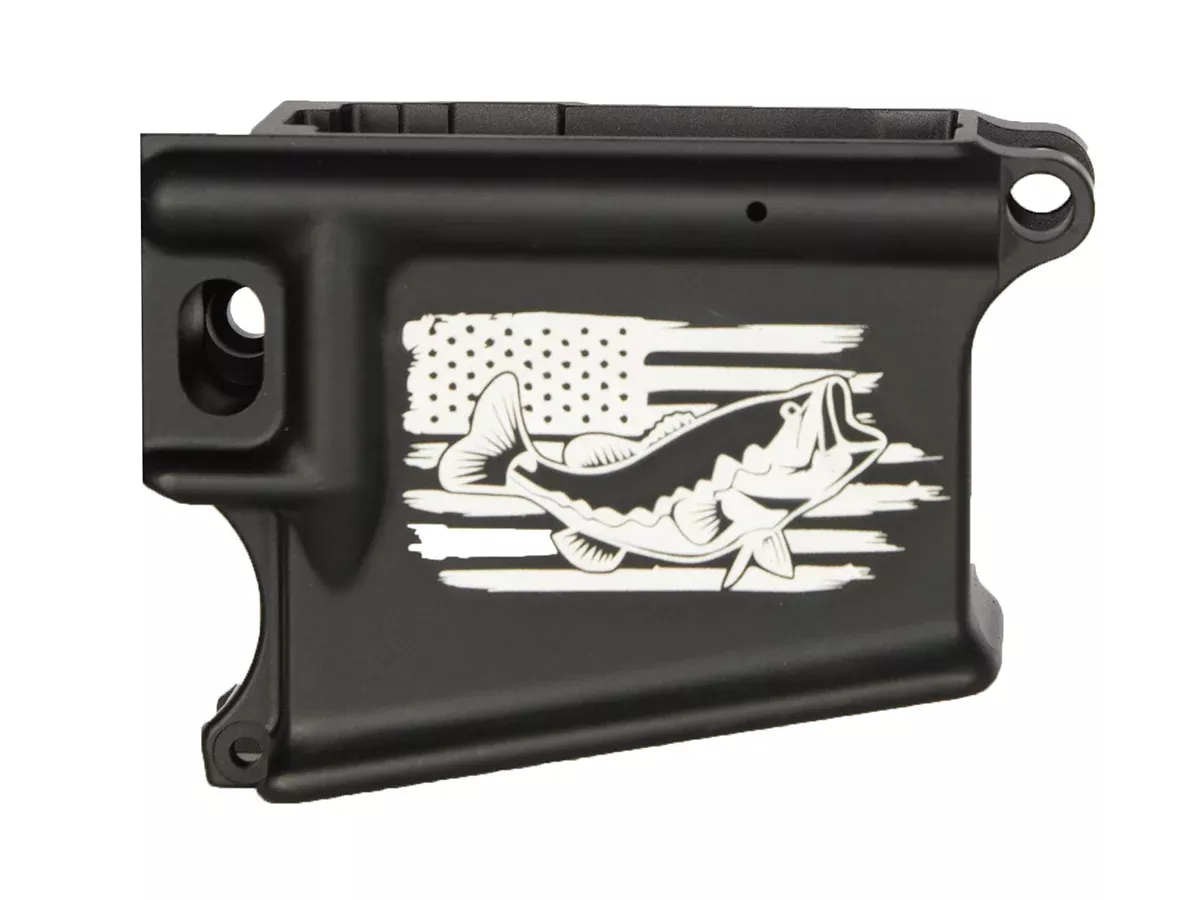 Laser Engraved American Flag with Bass 80% AR-15 Anodized Lower