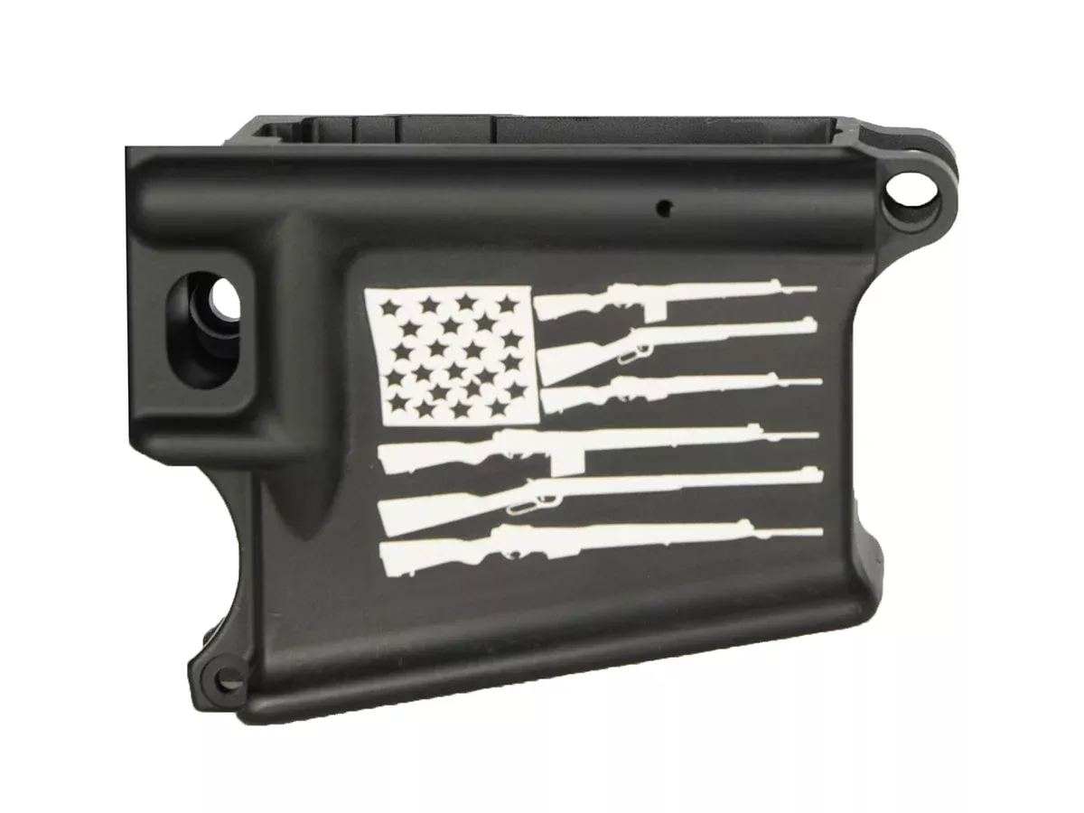 Laser Engraved American Flag with Guns for Stripes 80% AR-15 Anodized Lower