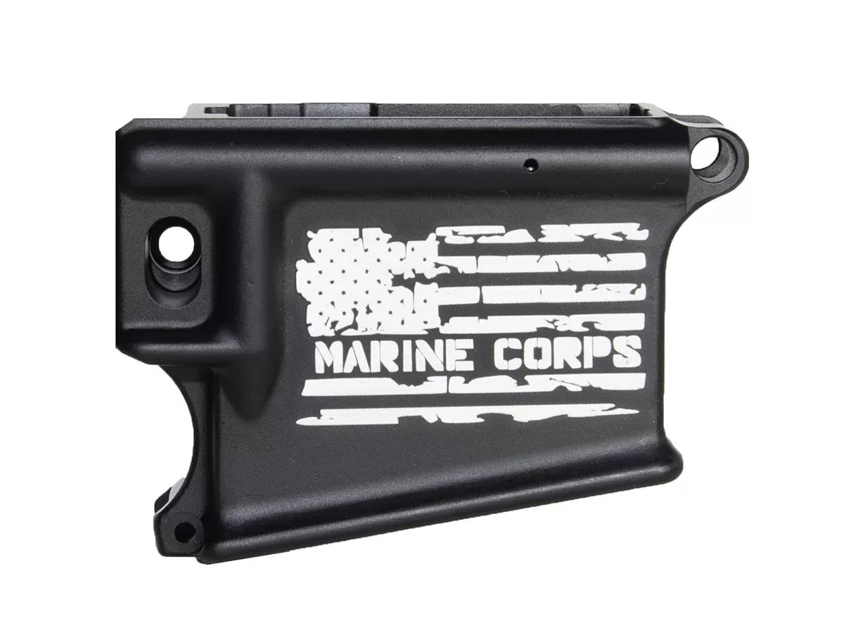 Laser Engraved Marines American Flag 80% AR-15 Anodized Lower receiver
