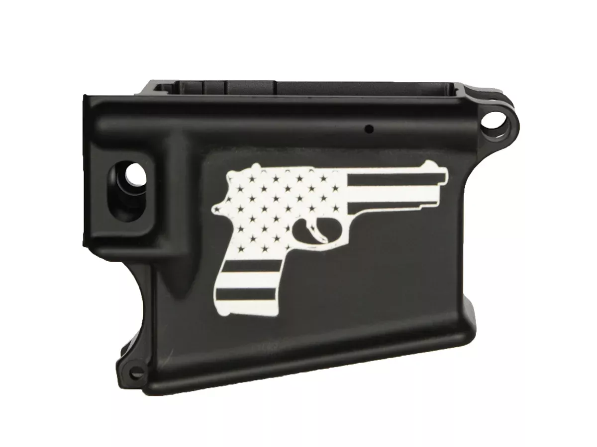 Laser Engraved Pistol American Flag 80% AR-15 Anodized Lower