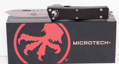 Microtech 140-10 Troodon Stonewashed, Black Aluminum Handles