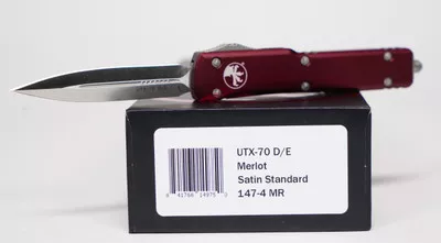 Microtech 147-4MR UTX-70 Satin D/E, MERLOT Handles