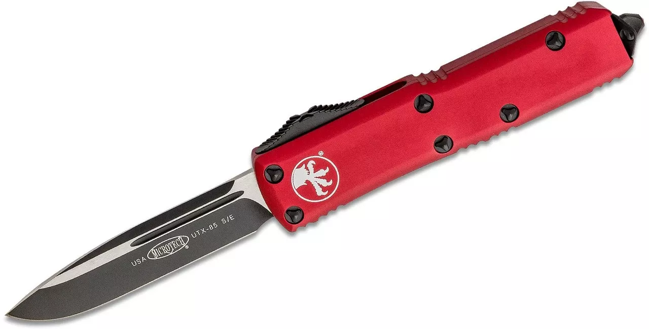 Microtech 231-1RD UTX-85 Black Plain Blade, Red Handles