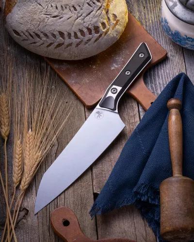 Microtech 8" Chef's Knife - Titanium Bolster/Black Cherry G10 Handle - Stonewash Blade