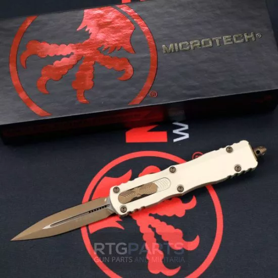 MICROTECH DIRAC D/E OTF AUTO KNIFE, CHAMPAGNE, BURNT BRONZE 2.9 INCH DAGGER, 225-1CGC19