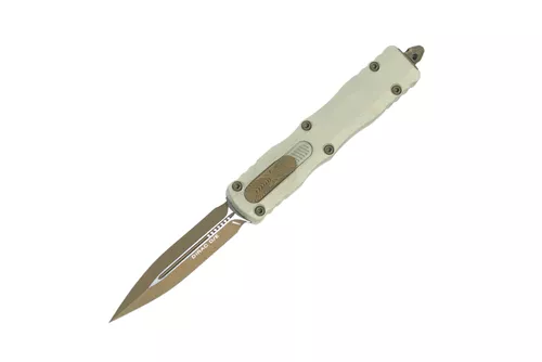 Microtech Dirac D/E Standard - Champagne Gold Handle - Burnt Bronze Blade