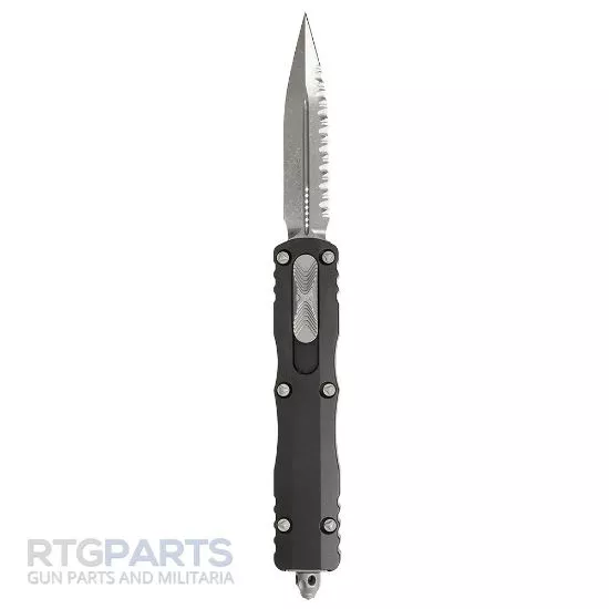 MICROTECH DIRAC DELTA D/E OTF AUTOMATIC KNIFE, BLACK, 3.75 INCH, APOCALYPTIC, SERRATED, 227-11AP