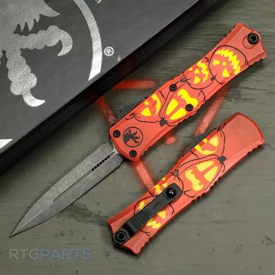 MICROTECH HERA II MINI D/E OTF, AUTOMATIC KNIFE, HALLOWEEN JACK-O'-LANTERN, 3 INCH, APOCALYPTIC, 1702M-1HWJLS
