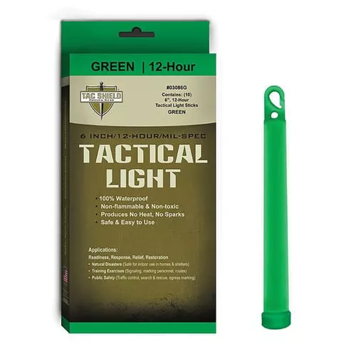 TAC SHIELD TACTICAL LIGHT STICK 12 HOUR 6" GREEN 10PK