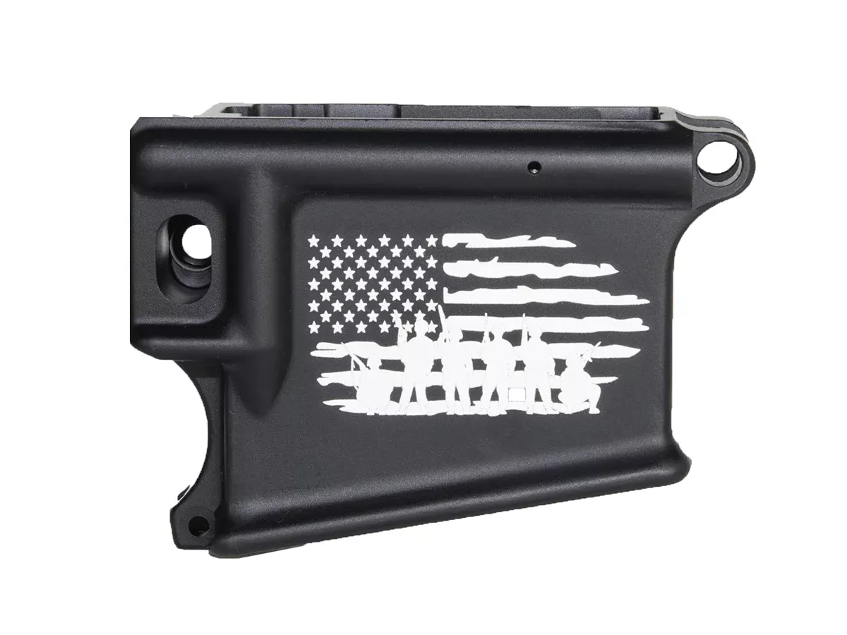 Tattered Flag with Soldiers 80% Lower Receiver | Laser Engraved AR-15