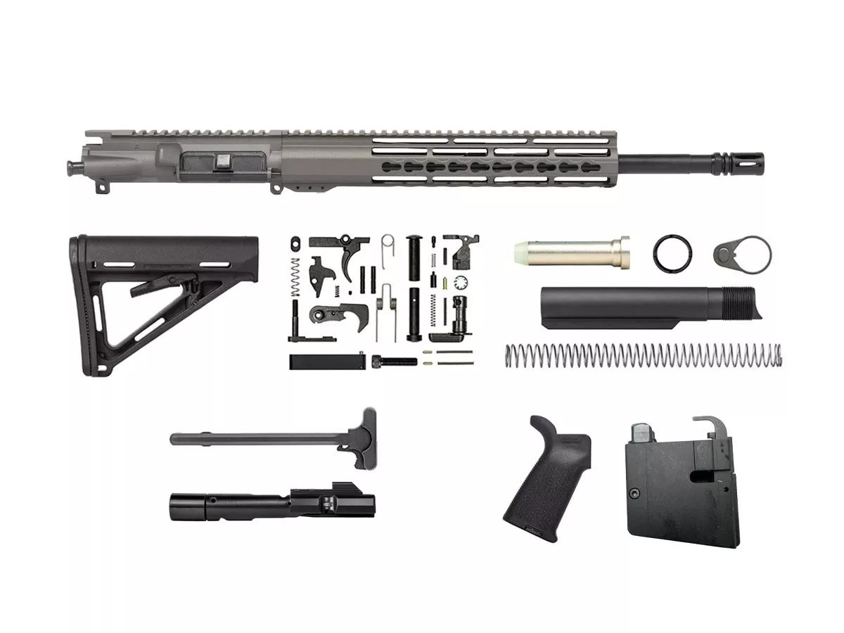 Tungsten Grey 16″ 9mm AR-9 Rifle Kit with 12″ Slim Riveted Keymod