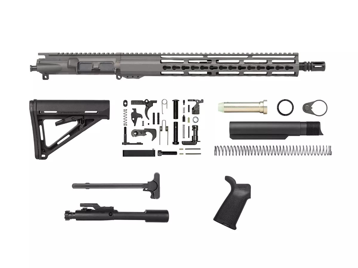Tungsten Grey 16″ Rifle Kit 5.56 with 15″ Riveted Keymod NO Lower